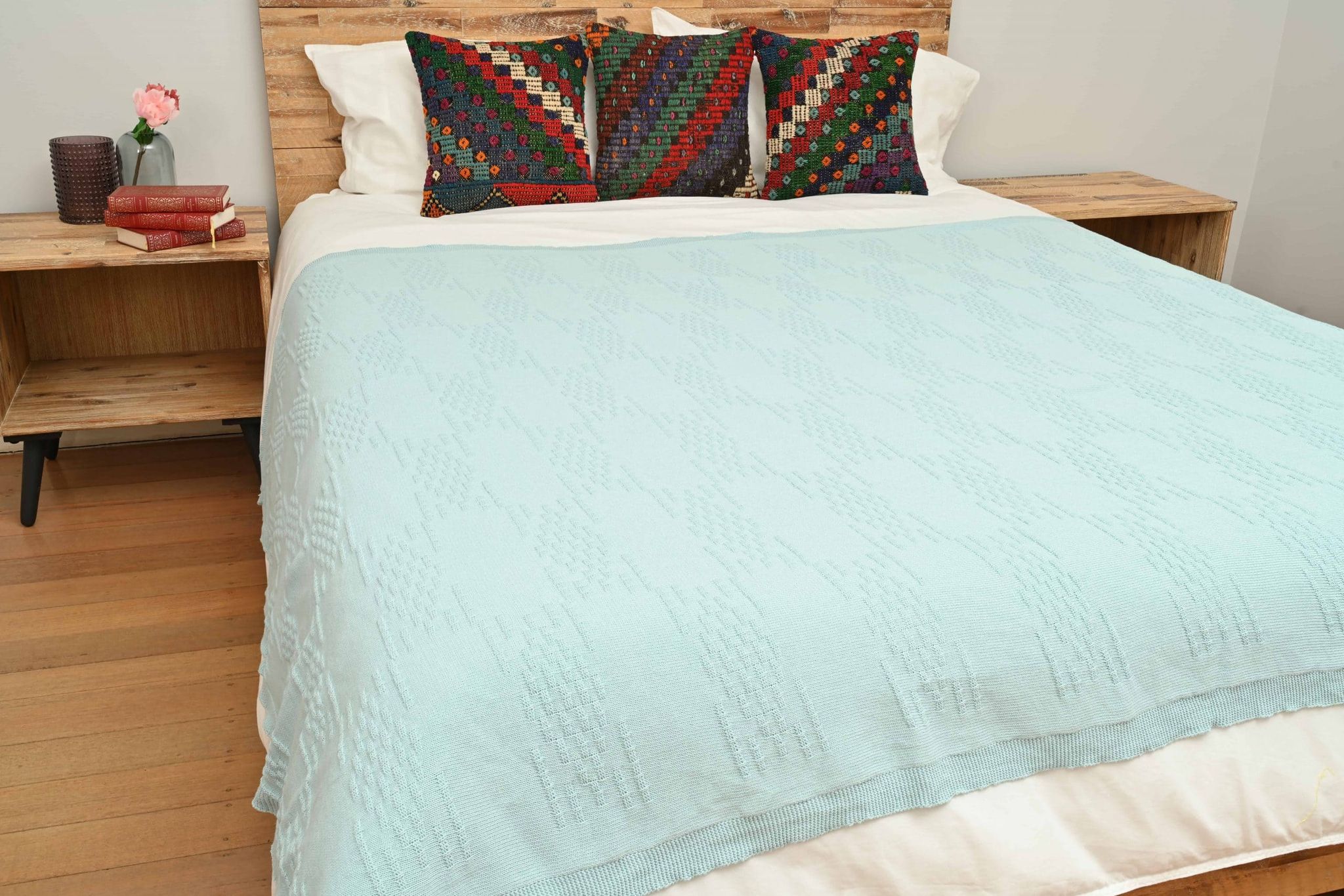 Mint Green Cotton Knitted Throw