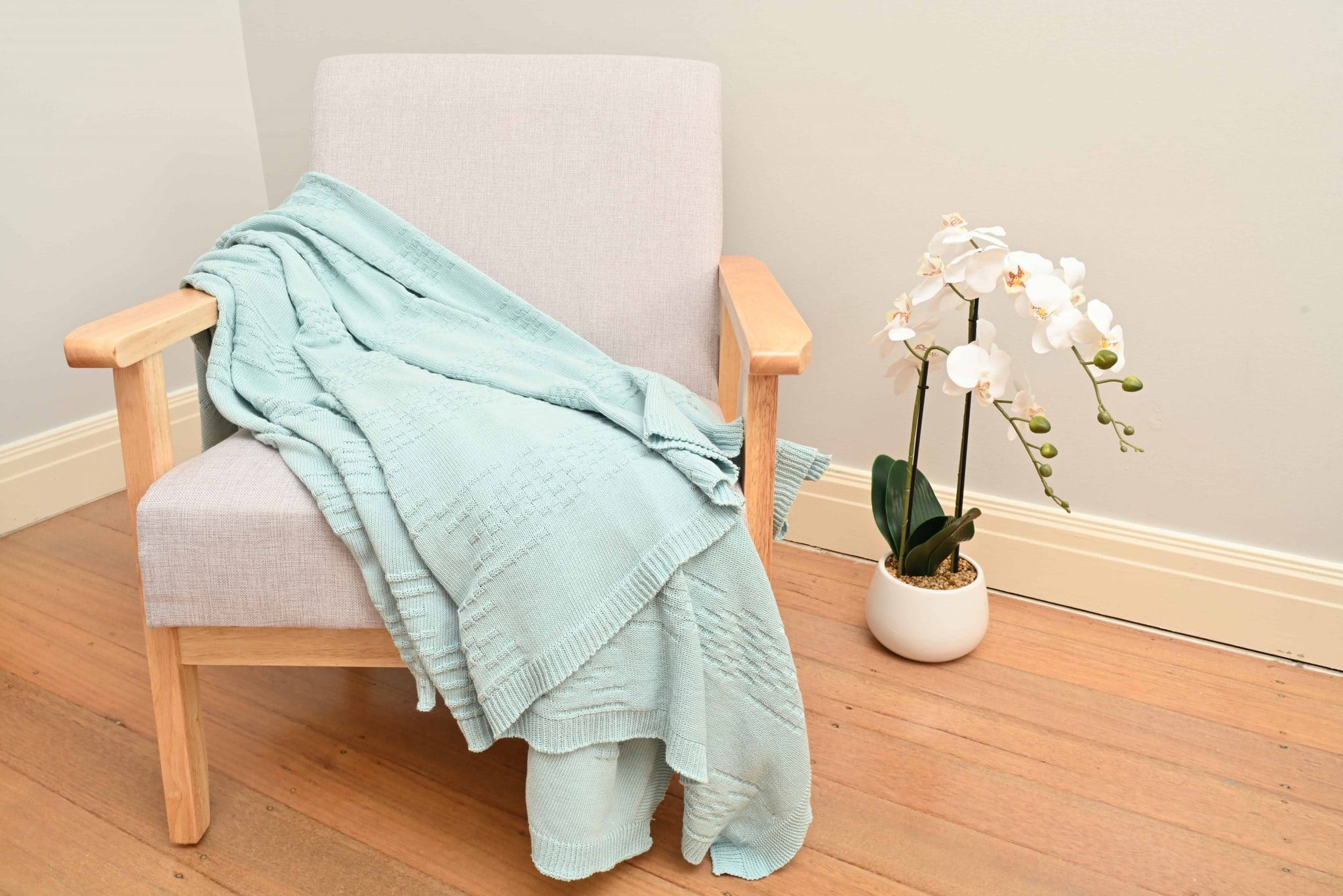 Mint Green Cotton Knitted Throw - Image 2