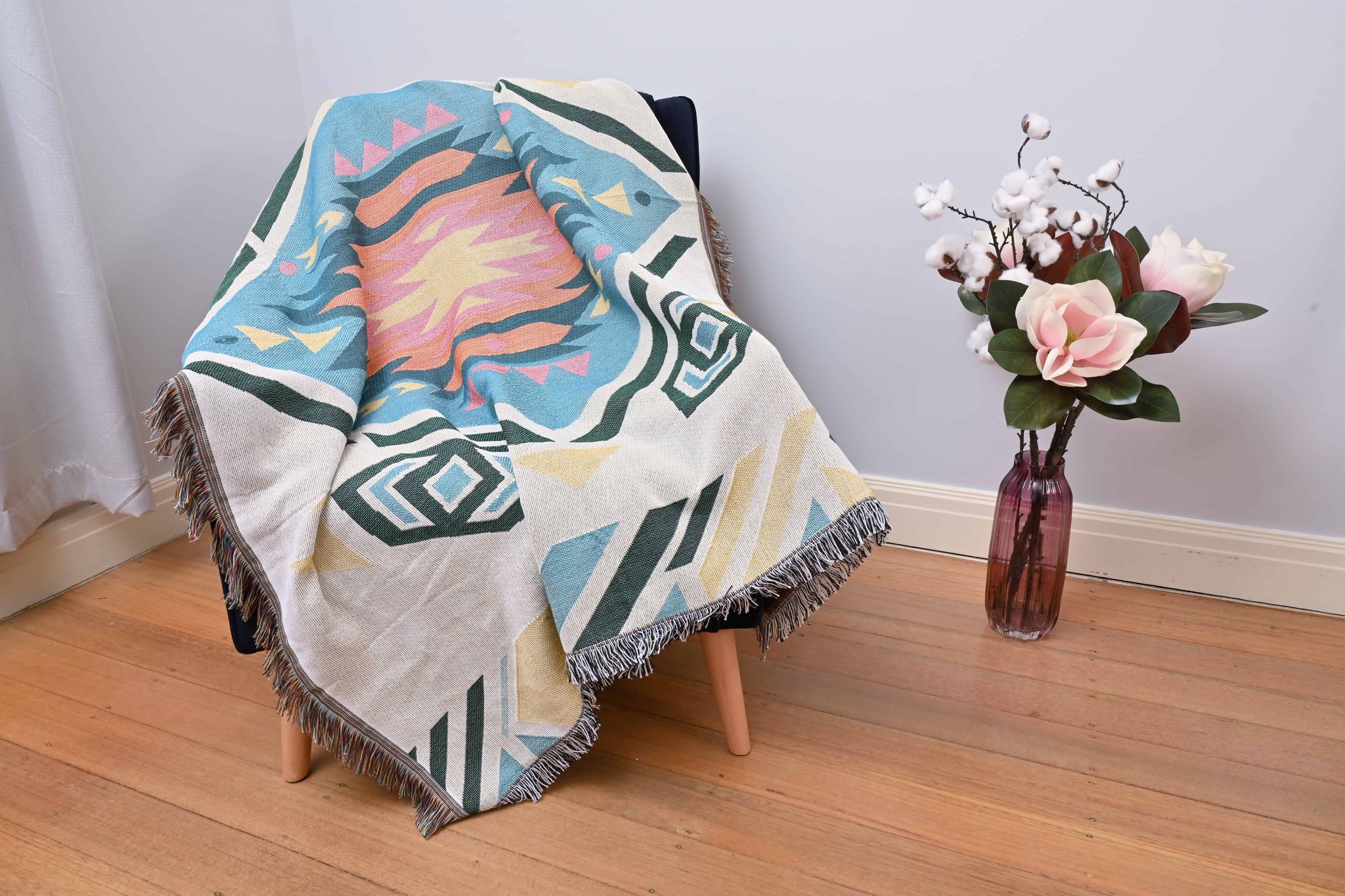 Najavo Diamond Pastel Blue Throw/Picnic Rug Small - Image 3