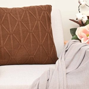 Twisted Diamond Knitted Cushion – Chocolate