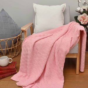 Basketweave Knitted Throw – Pink