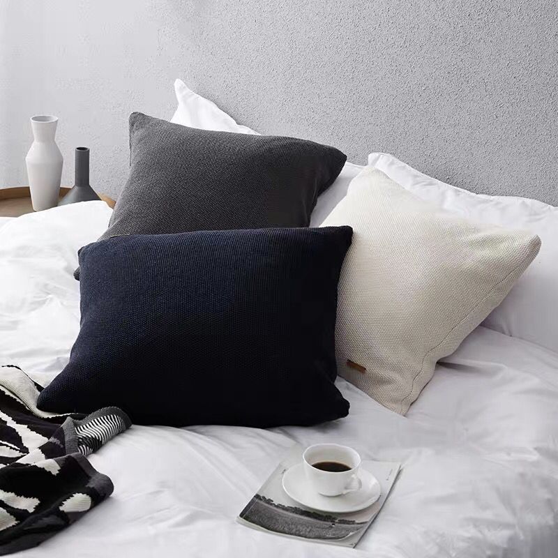 Slate Grey Solid Knit Cushion - Image 2