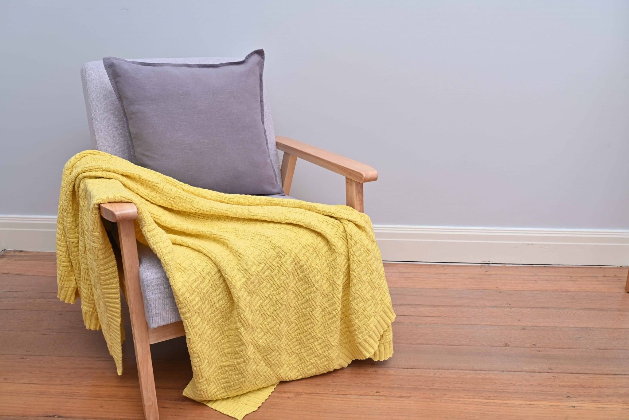 Basketweave Knitted Throw - Yellow - Image 4