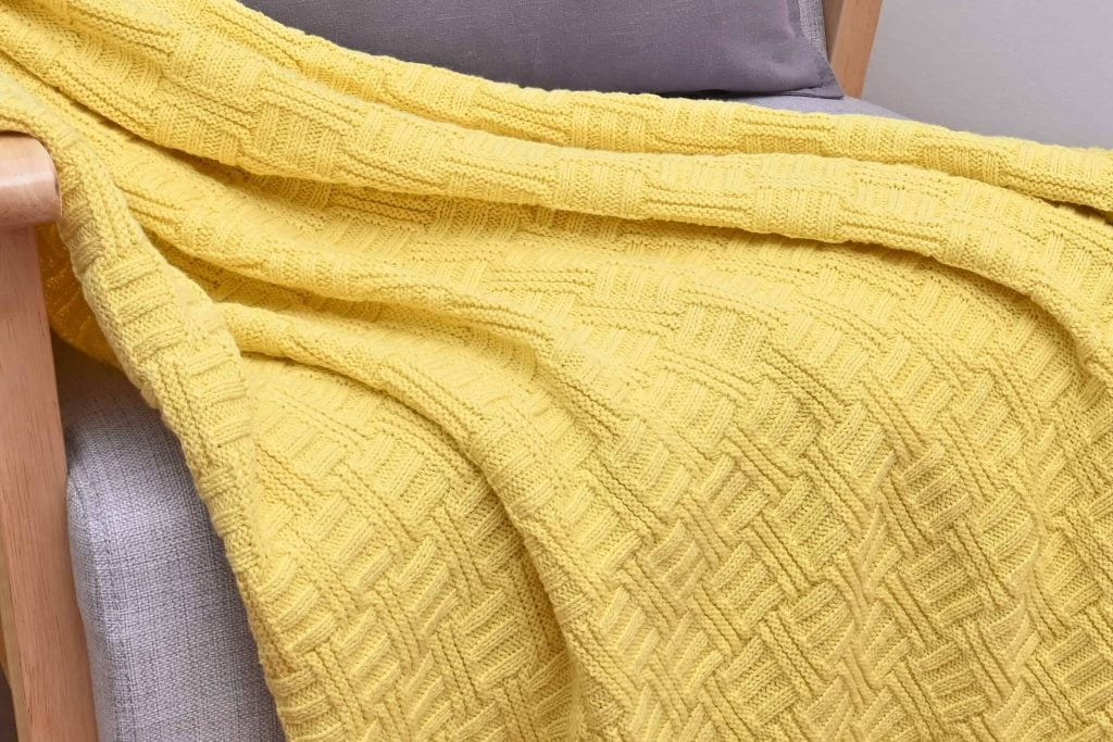 Basketweave Knitted Throw - Yellow