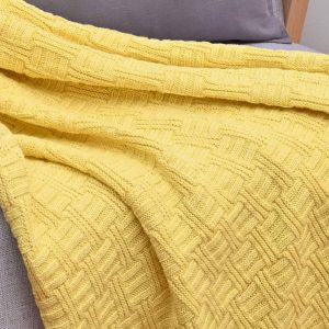 Basketweave Knitted Throw – Yellow