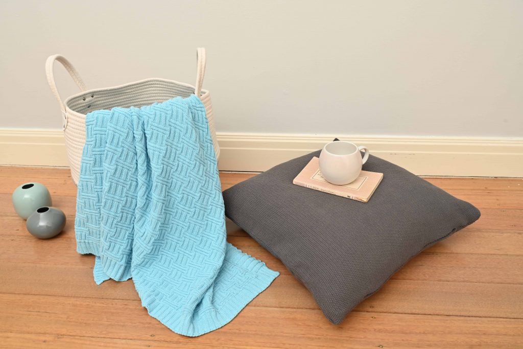 Basketweave Knitted Throw - Blue