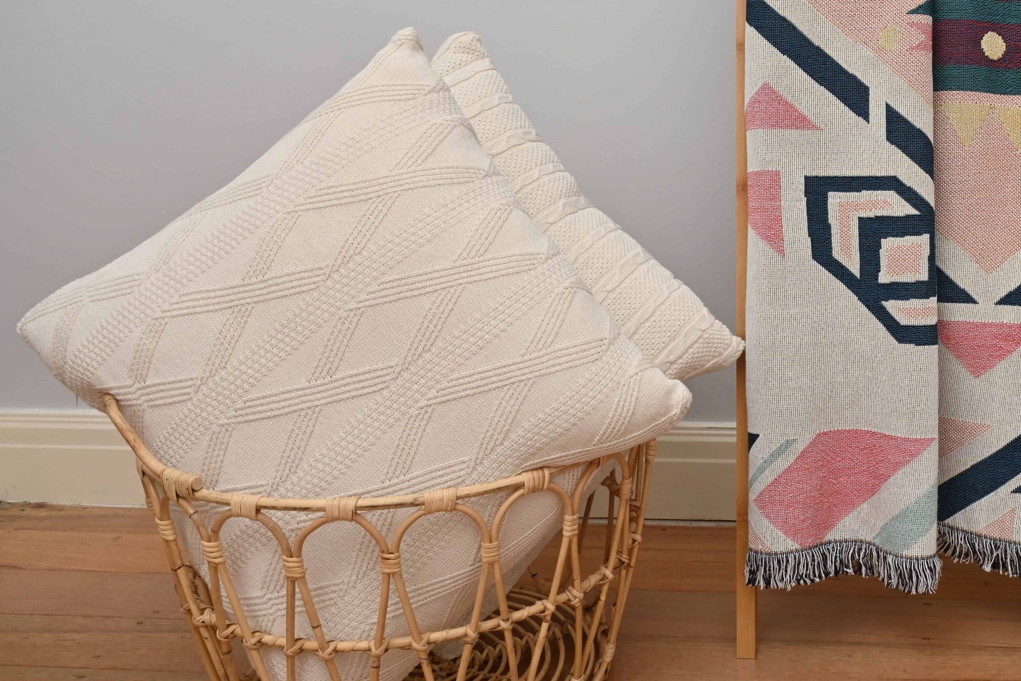 Triple Twisted Diamond Knitted Cushion