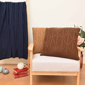 Navy Blue Twisted Diamond Knitted Throw