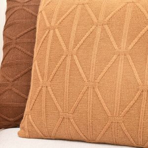 Twisted Diamond Knitted Cushion – Caramel