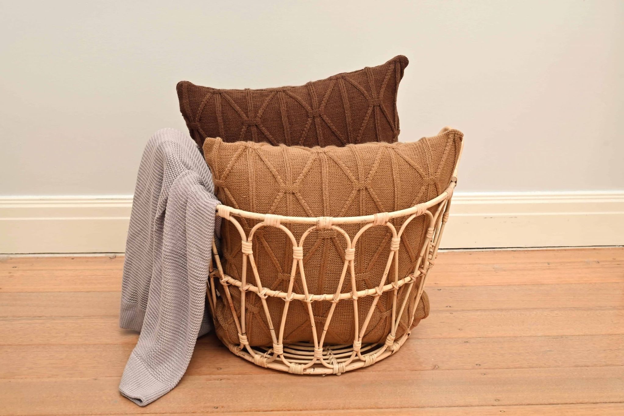 Twisted Diamond Knitted Cushion - Chocolate - Image 5