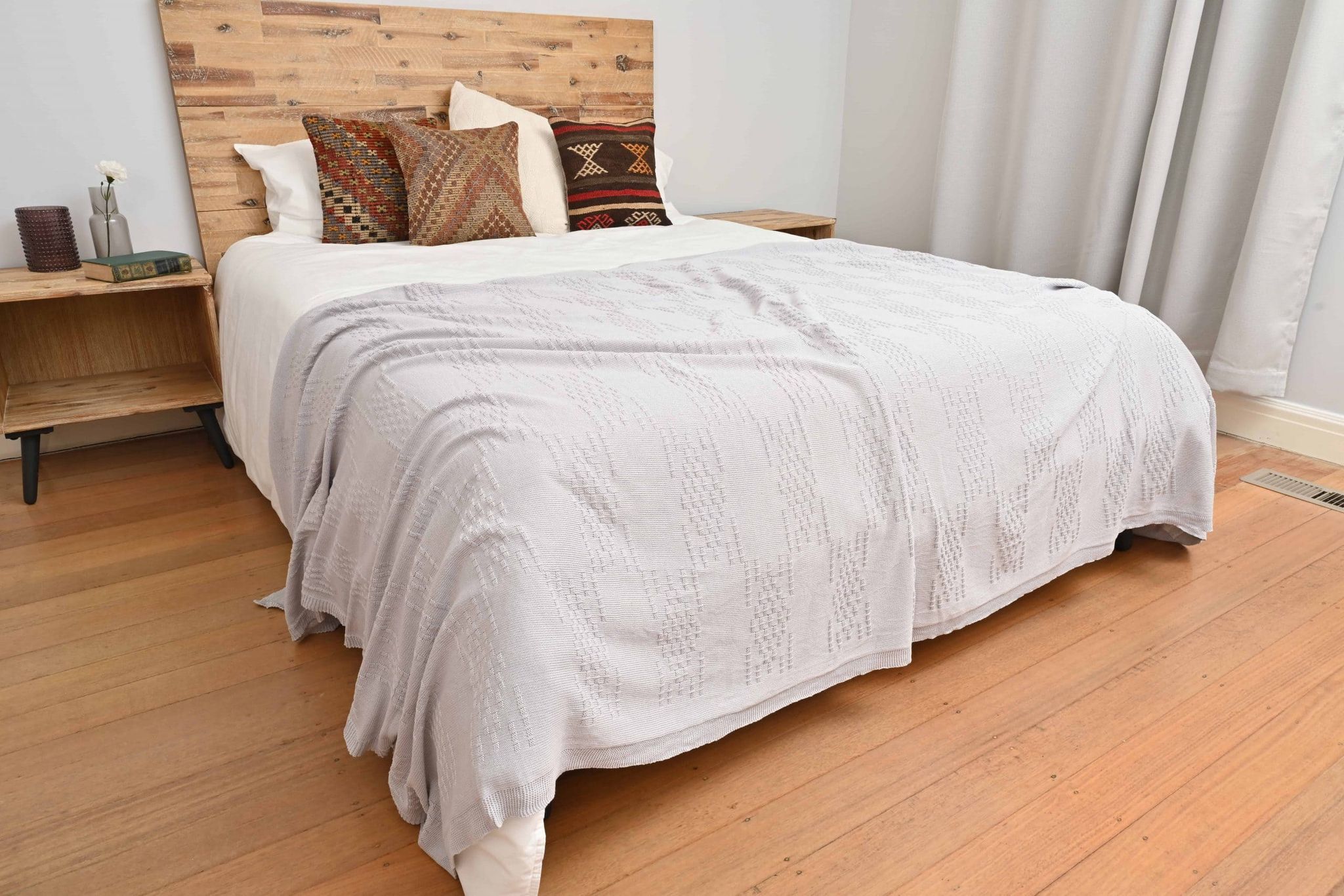 Winter's Grey Cotton Knitted Throw - Image 5