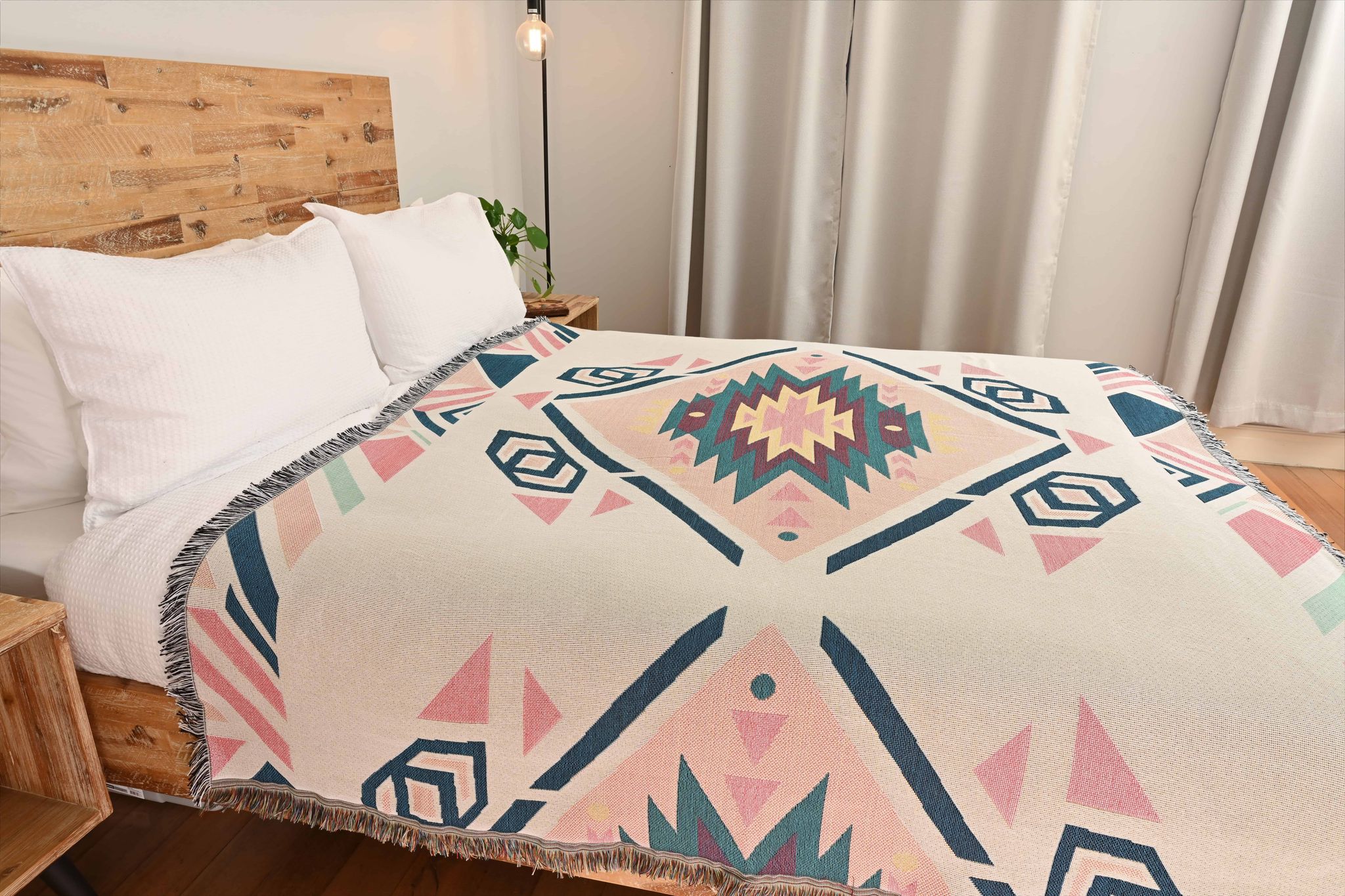 Najavo Diamond Pastel Pink Medium-Large Throw/Picnic Rug - Image 5