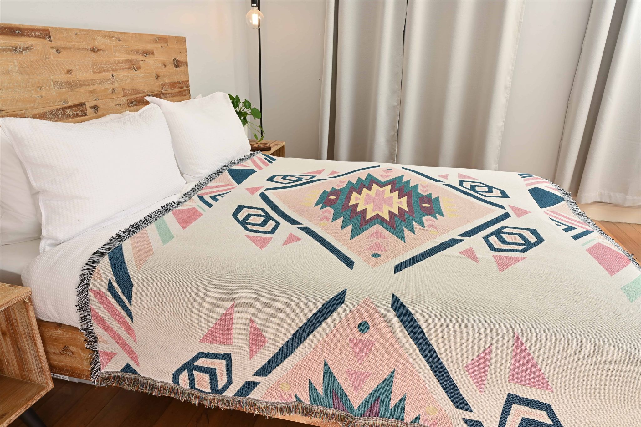 Najavo Diamond Pastel Pink Medium-Large Throw/Picnic Rug - Image 6