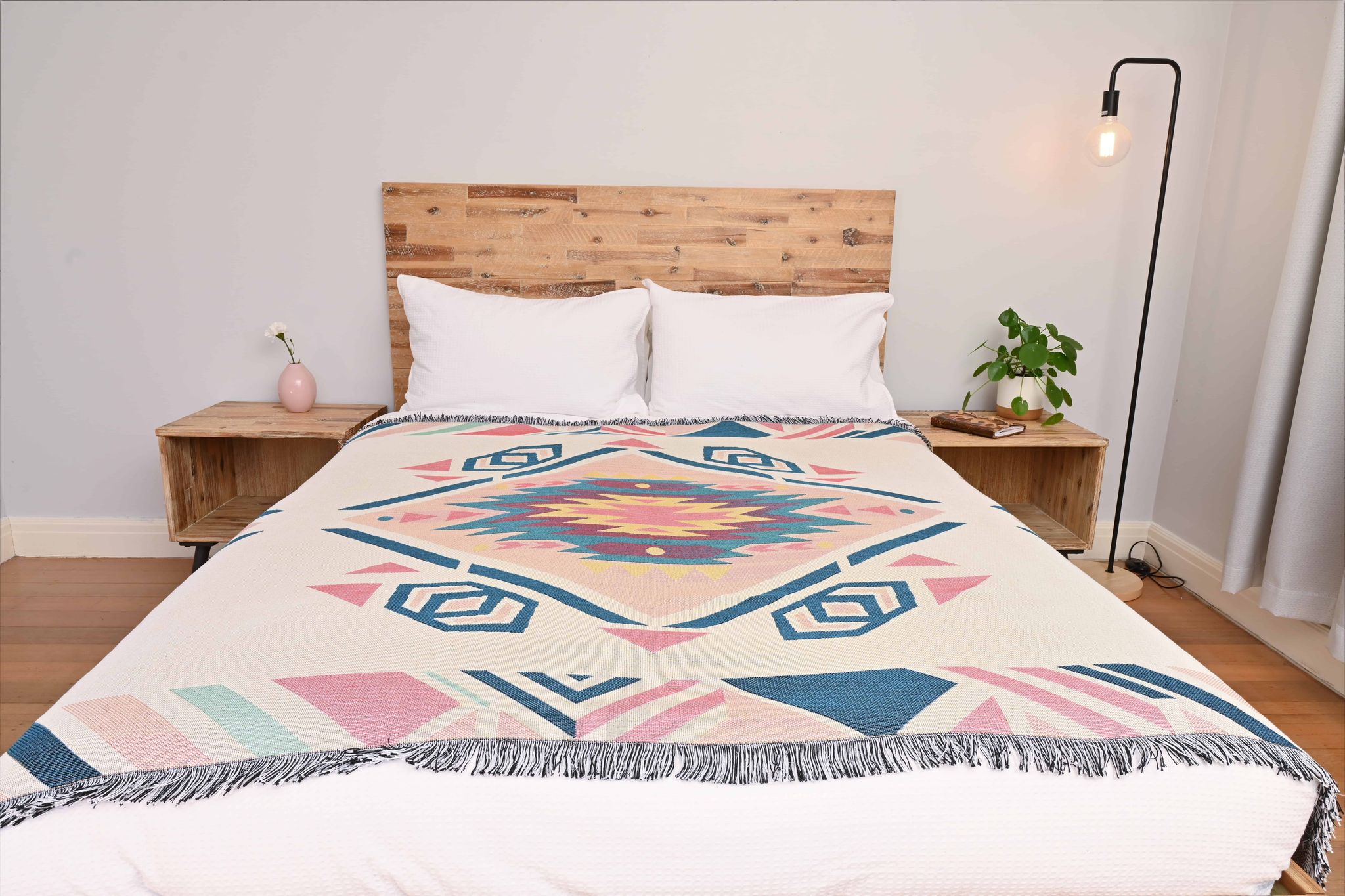 Najavo Diamond Pastel Pink Medium-Large Throw/Picnic Rug - Image 7