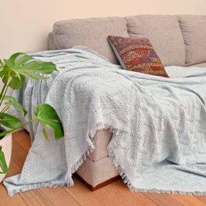 Vintage Style Woven Throw Medium Large Sky Blue