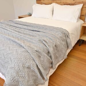 Vintage Style Woven Throw Medium Large Grey