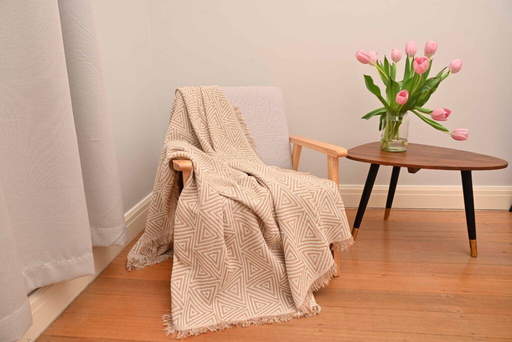 Geometric Tan Monochrome Throw/Picnic Rug Small